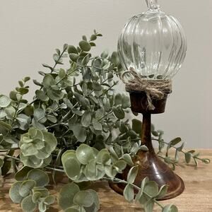 Fall Pumpkun Decor, Metal Base, Glass Pumpkin Top